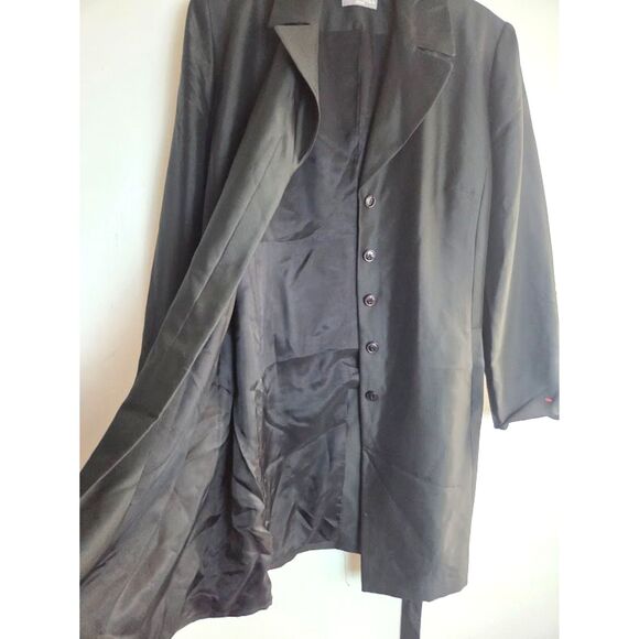 Kate Hill Women Black 100% Silk Midlength Tie Waist Satin Button Trench Coat 18W - Picture 4 of 9